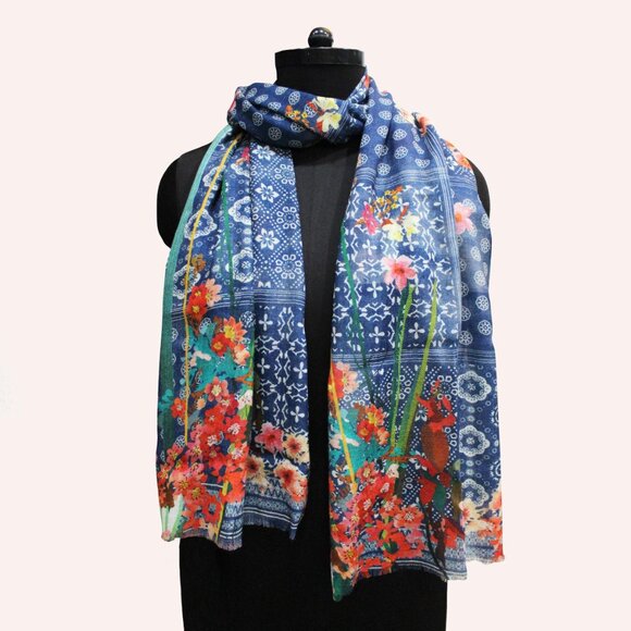 Blue Floral Scarf - Picture 2 of 4